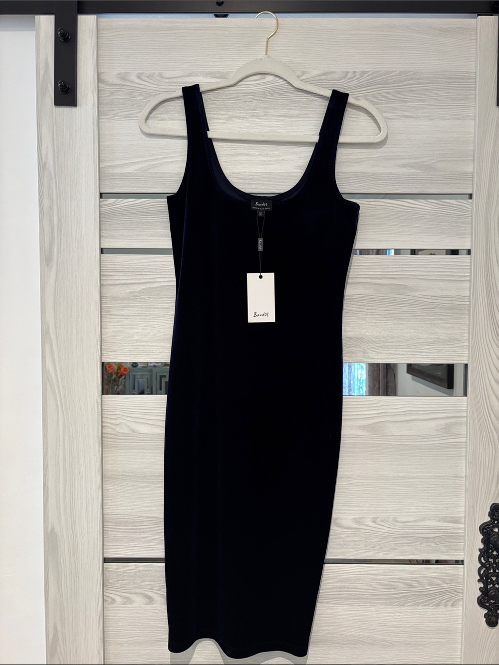Bardot Black Velvet Scoop Neck Midi Dress